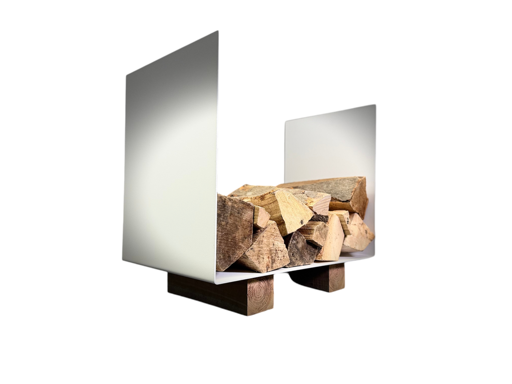 Kaminholzregal pulverbeschichtet in weiß RAL 9016 Feinstruktur Kaminholzregal aus Stahl, weiß RAL 9016