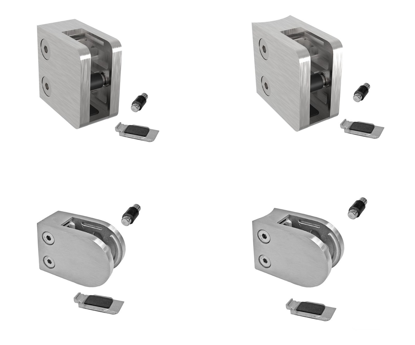Edelstahl V2a Glashalter mit Sicherungsplatte und Stift
