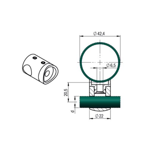 Querstabhalter - Ø 12,2 mm Durchgehend Ø 42,4 x 2 mm