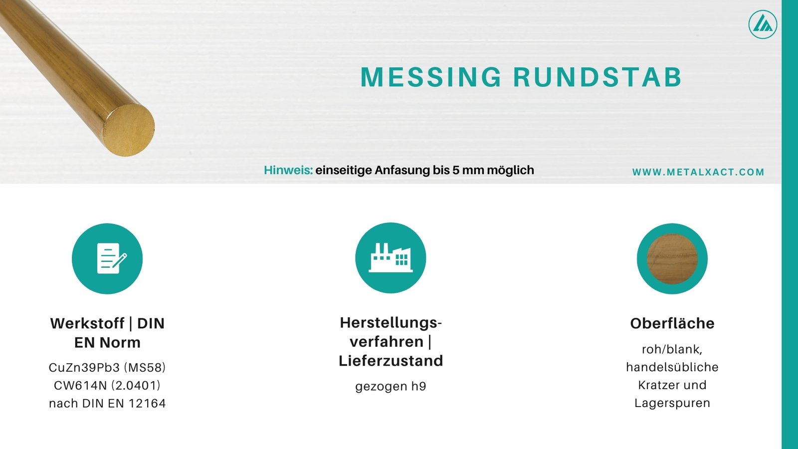 Messing Rundstange 50 mm CuZn39Pb3 (Ms58) | 490 mm