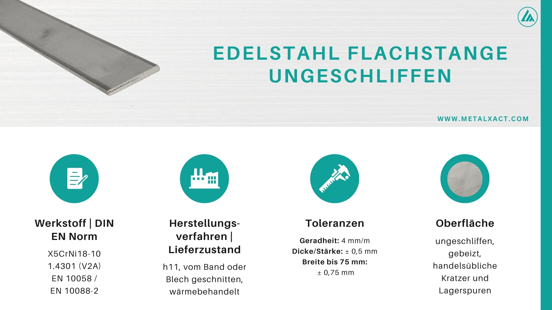 Edelstahl Flach (ungeschliffen) 25 x 3 mm V2A (1.4301)