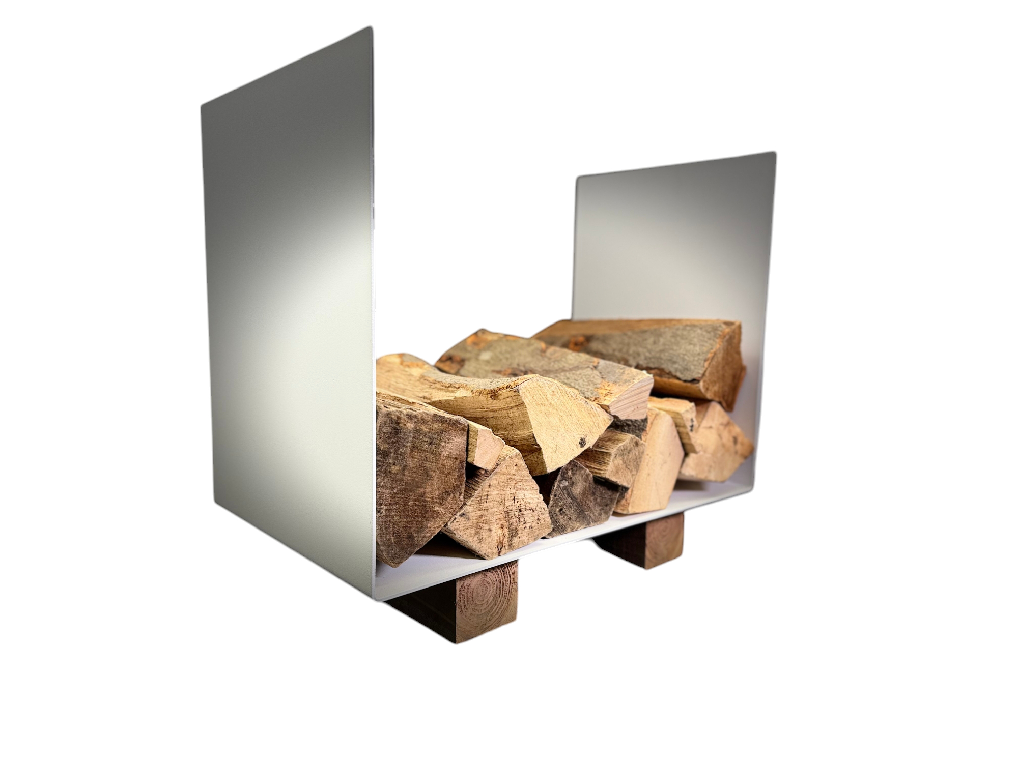 Kaminholzregal pulverbeschichtet in weiß RAL 9016 Feinstruktur Kaminholzregal aus Stahl, weiß RAL 9016