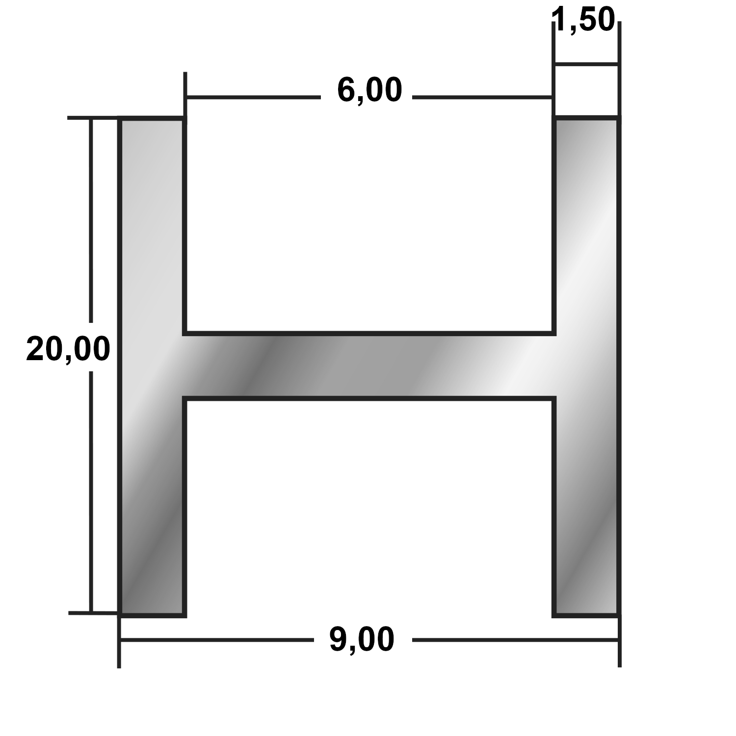Alu H- Profil "ELOXIERT" 20 x 9 x 1.5 mm (Innen 6 mm) Alu H- Profil "ELOXIERT" 20 x 9 x 1.5 mm (Innen 6 mm)