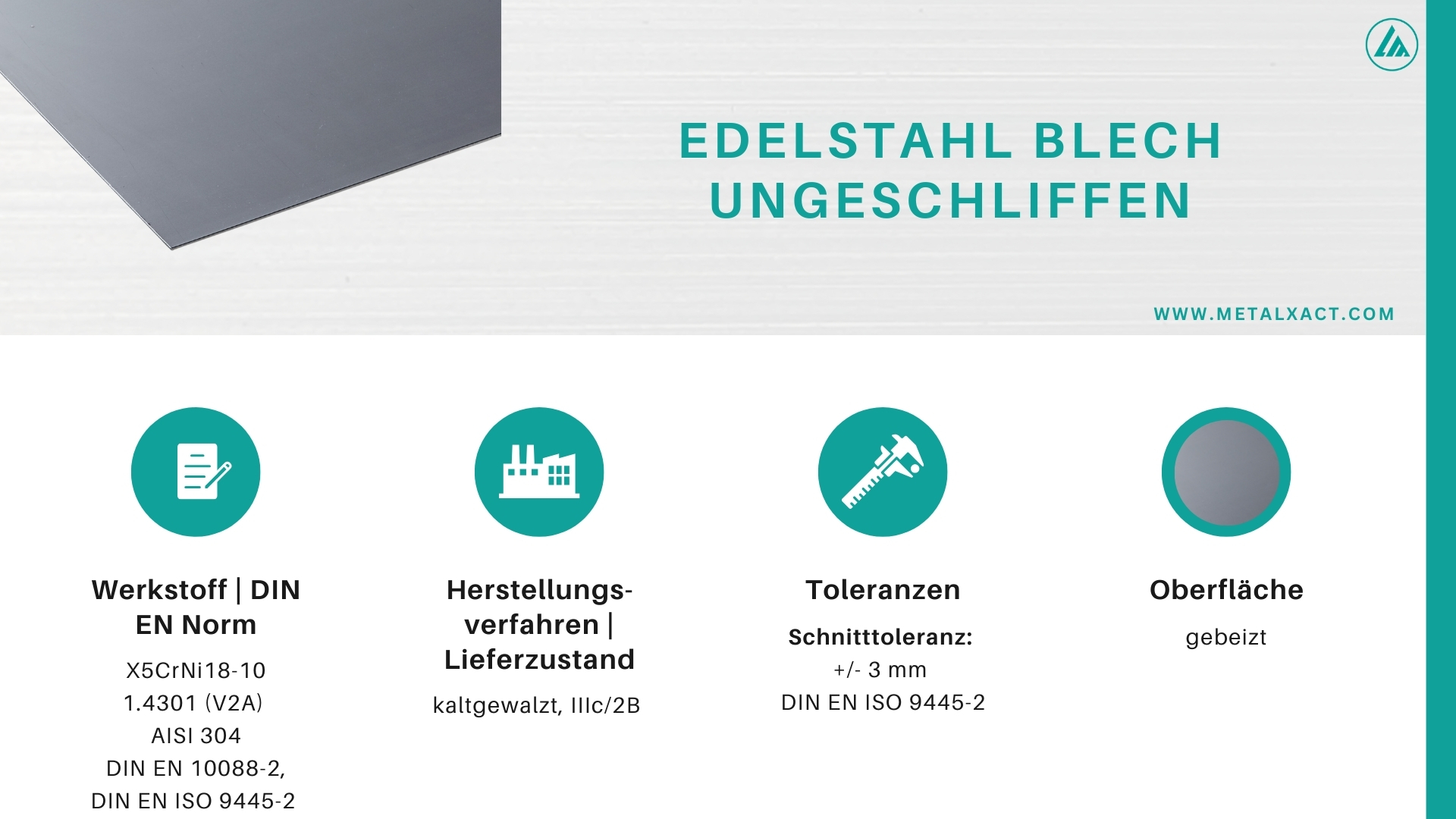Stainless steel sheet 1.4301 V2A unground