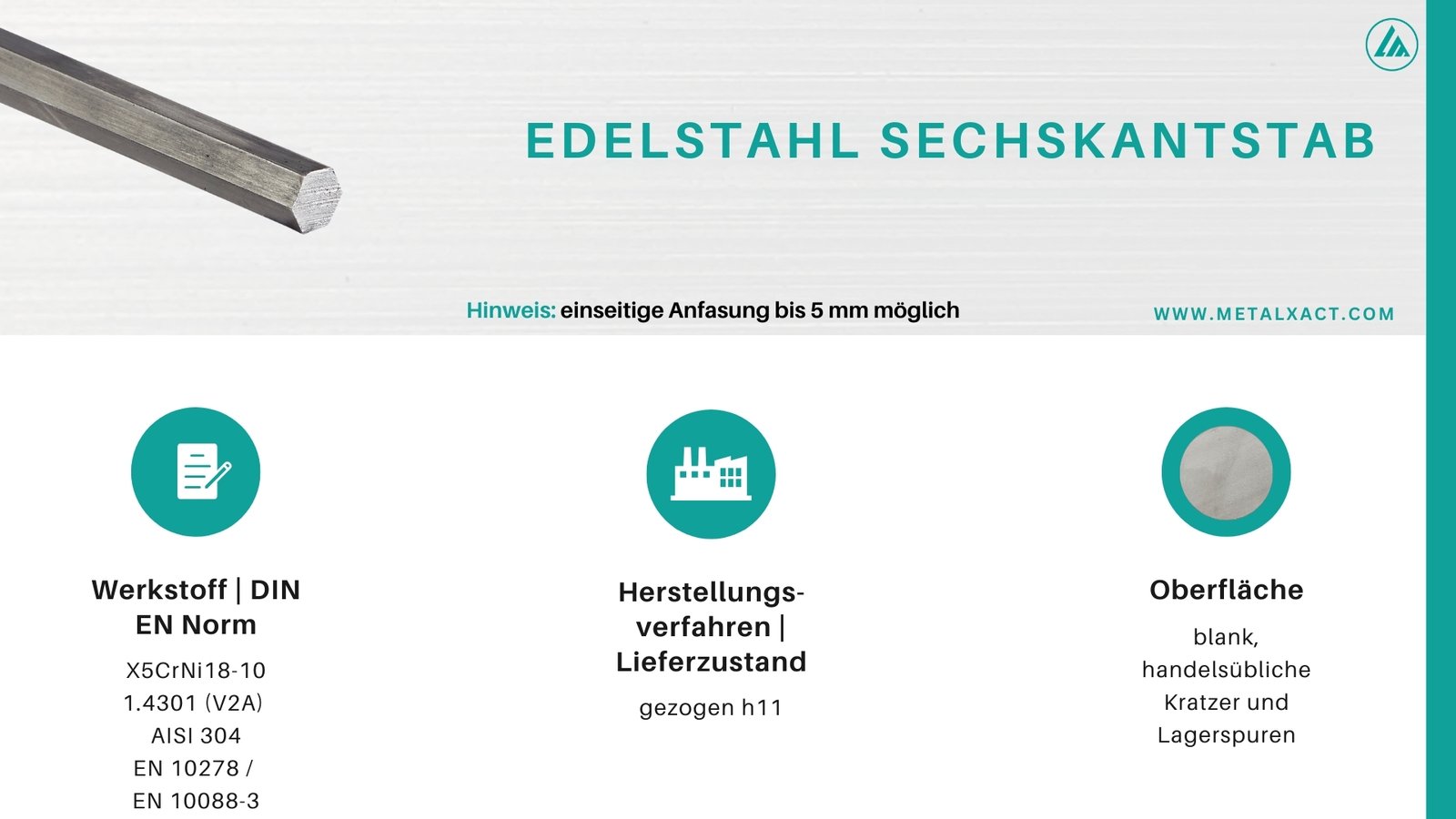Edelstahl Sechskantstab "BLANK" 36 mm | 730 mm