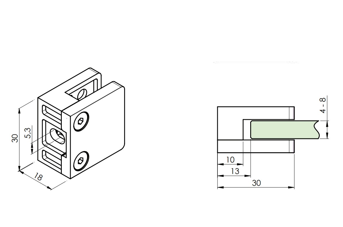Square Stainless Steel Glass Clamp  Flat / Straight  WITHOUT Safety Plate V2A Stainless Steel