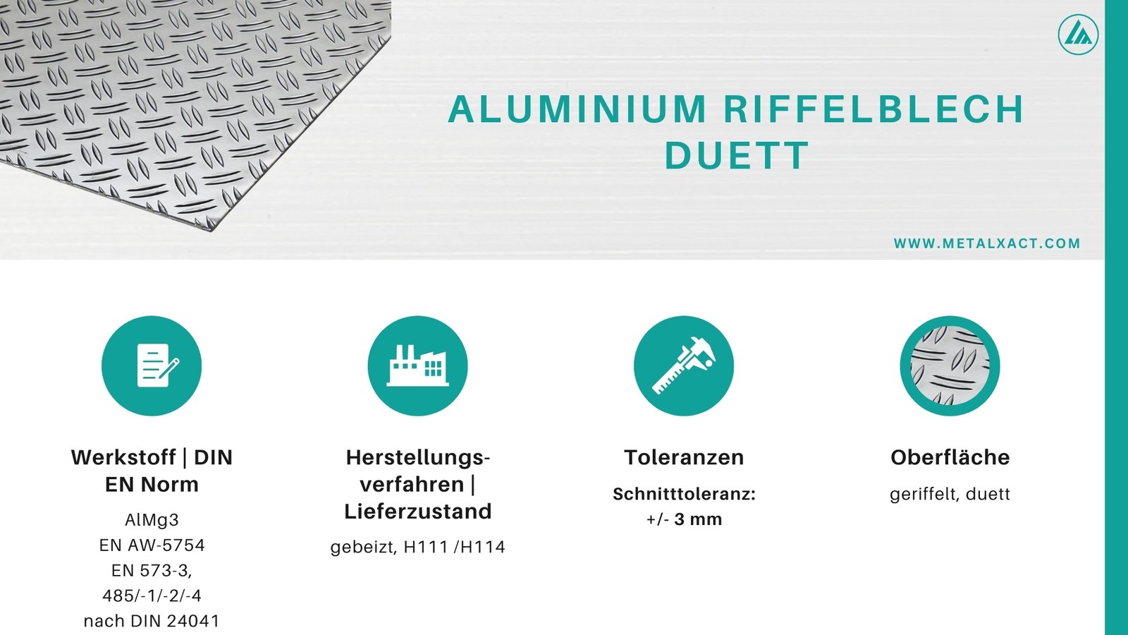 Aluminium Riffelblech 2,0/3,5 mm Duett W2 (2 Warzen)
