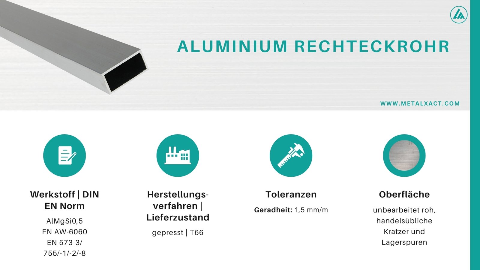 Alu-Rechteckrohre "BLANK" 50 x 40 x 4 mm AlMgSi0.5 (AlSiMg) | 768 mm