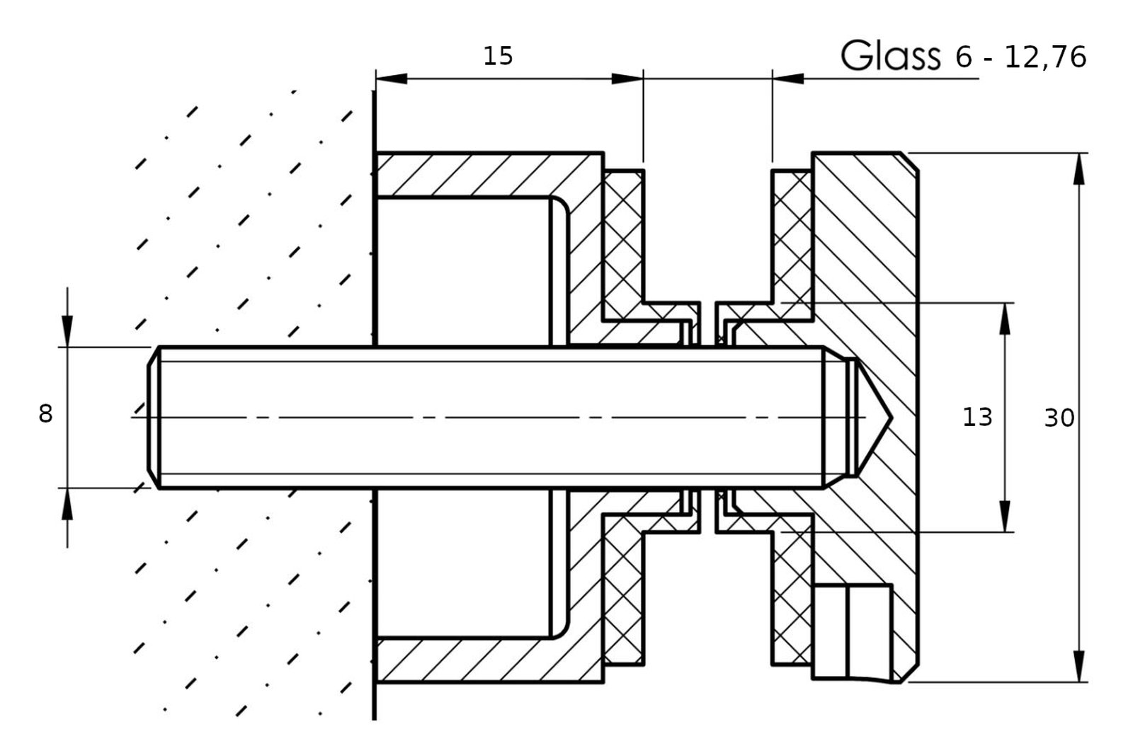 LM-17172-005-2 Edelstahl Punkthalter Ø 30 mm flach/gerade Glas: 6 - 12,76 mm