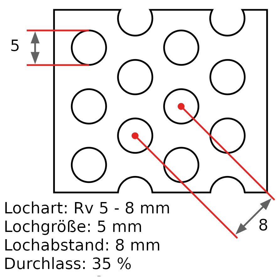Perforated stainless steel sheet RV 5 - 8 mm | t=1,5 mm