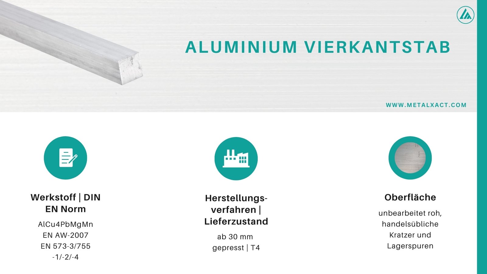 Alu-Vierkantstangen 10 x 10 mm AlCuMgPb (AlCu4PbMgMn) | 260 mm