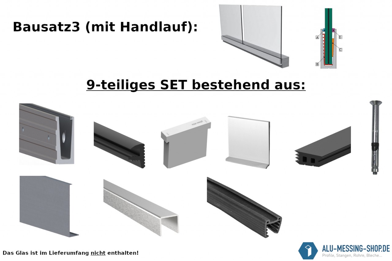 Perfil de barandilla de aluminio todo vidrio SET con pasamanos de acero inoxidable V2A Barandilla de vidrio Barandilla de balcón Galería de vidrio Perfil de barandilla de aluminio todo vidrio SET con pasamanos de acero inoxidable V2A Barandilla de vidrio Barandilla de balcón Galería de vidrio