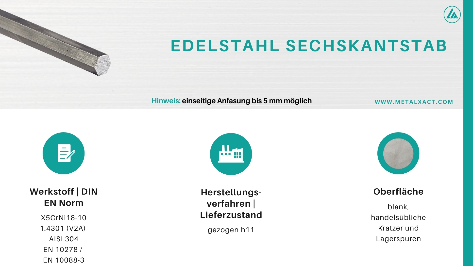 Stainless steel hexagon bar (raw / bright)