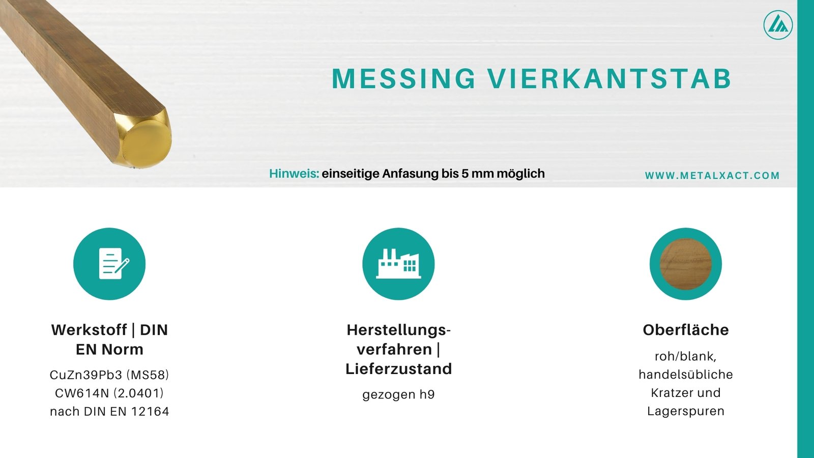 Messing Vierkantstangen 15 x 15 mm CuZn39Pb3 (Ms58) | 130 mm