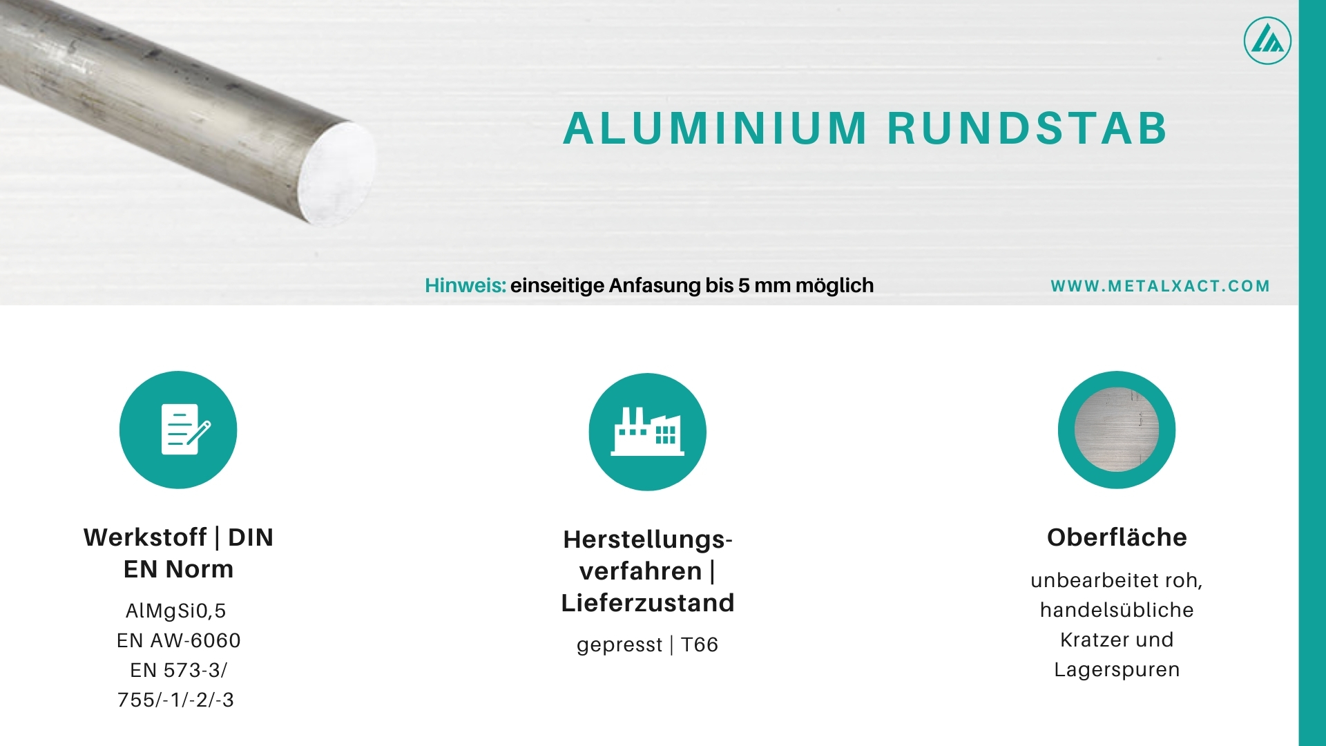 Aluminium Rundrohr 60 x 2,5 MM 6060 T6 Aluminium Rundrohr 60 x 2,5 MM 6060 T6