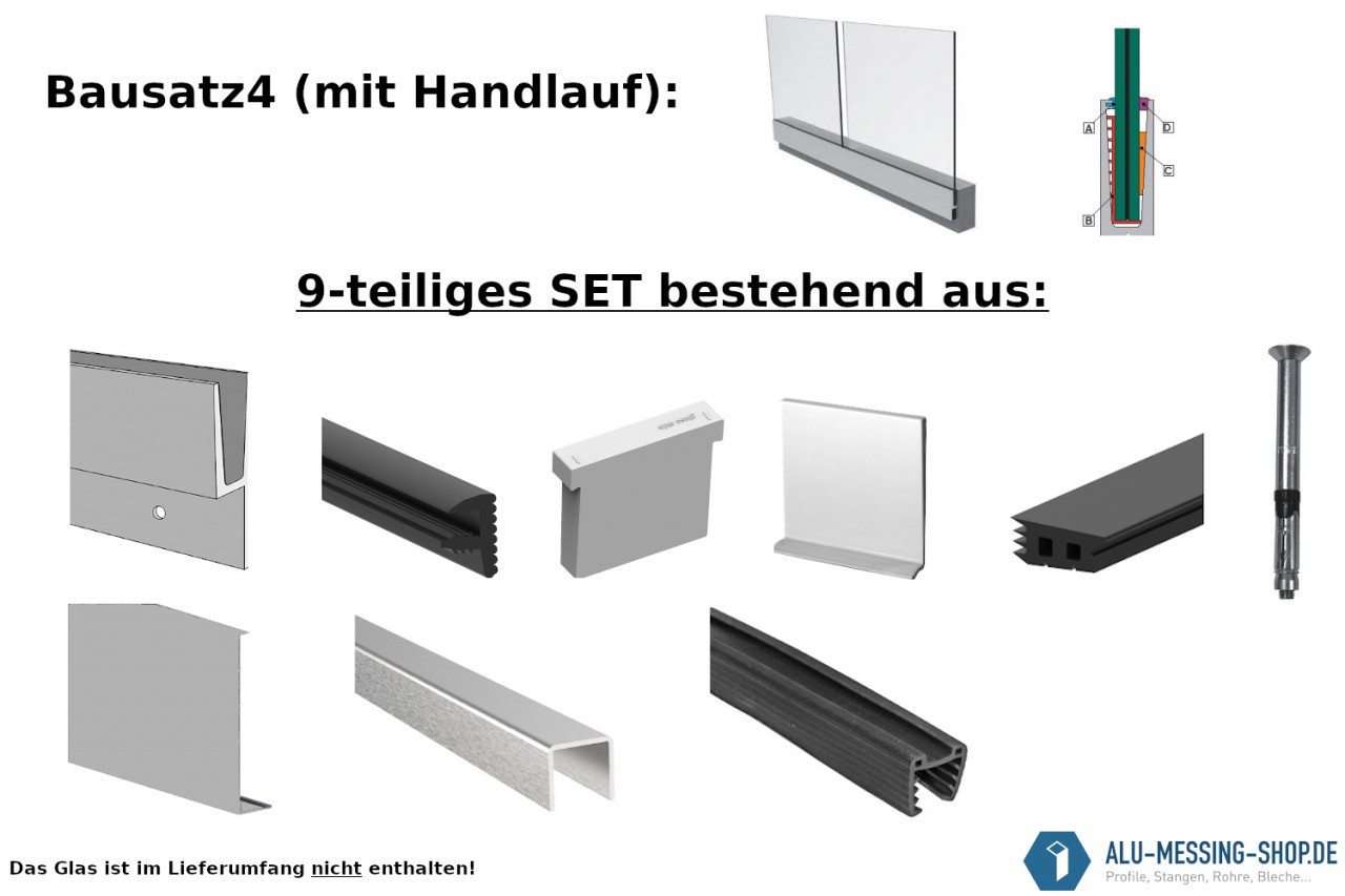 Alu Ganzglasgeländer Profil SET mit Edelstahl V2A Handlauf Glasgeländer Balkongeländer Glas Galerie - Bausatz4: Seitliche Bodenmontage für erhöhte Profiloberkante mit Abdeckleiste für Glasstärke 21,52 mm Edelstahl U-Profil 26 x 28 x 26 x 2 mm 2.500 mm Alu Ganzglasgeländer Profil SET mit Edelstahl V2A Handlauf Glasgeländer Balkongeländer Glas Galerie - Bausatz4: Seitliche Bodenmontage für erhöhte Profiloberkante mit Abdeckleiste für Glasstärke 21,52 mm Edelstahl U-Profil 26 x 28 x 26 x 2 mm 2.500 mm