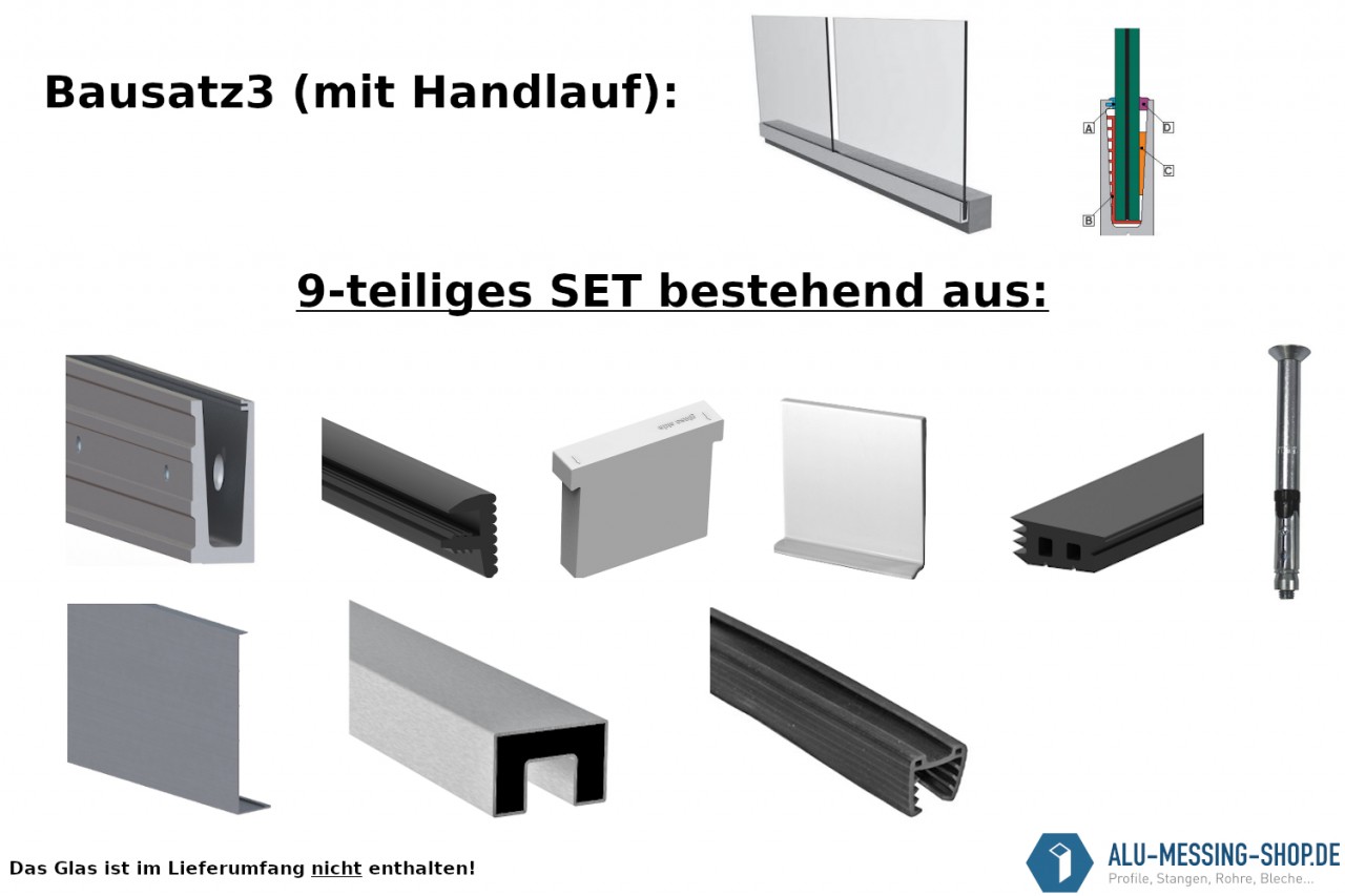 Alu Ganzglasgeländer Profil SET mit Edelstahl V2A Handlauf Glasgeländer Balkongeländer Glas Galerie - Bausatz3: Seitliche Bodenmontage mit Abdeckleiste für Glasstärke 16,76 mm Edelstahl Rechteck 60 x 40 x 1,5 mm 2.500 mm Alu Ganzglasgeländer Profil SET mit Edelstahl V2A Handlauf Glasgeländer Balkongeländer Glas Galerie - Bausatz3: Seitliche Bodenmontage mit Abdeckleiste für Glasstärke 16,76 mm Edelstahl Rechteck 60 x 40 x 1,5 mm 2.500 mm
