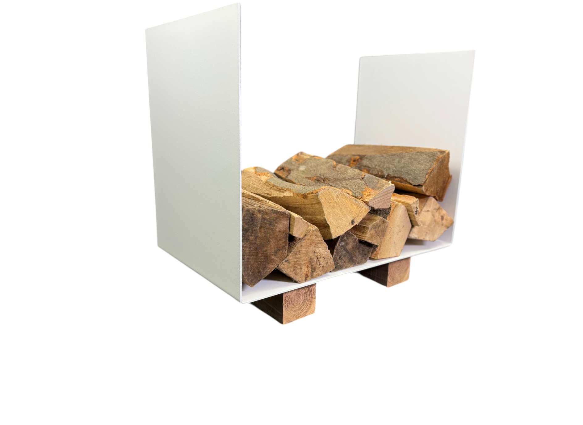 Kaminholzregal pulverbeschichtet in weiß RAL 9016 Feinstruktur Kaminholzregal aus Stahl, weiß RAL 9016