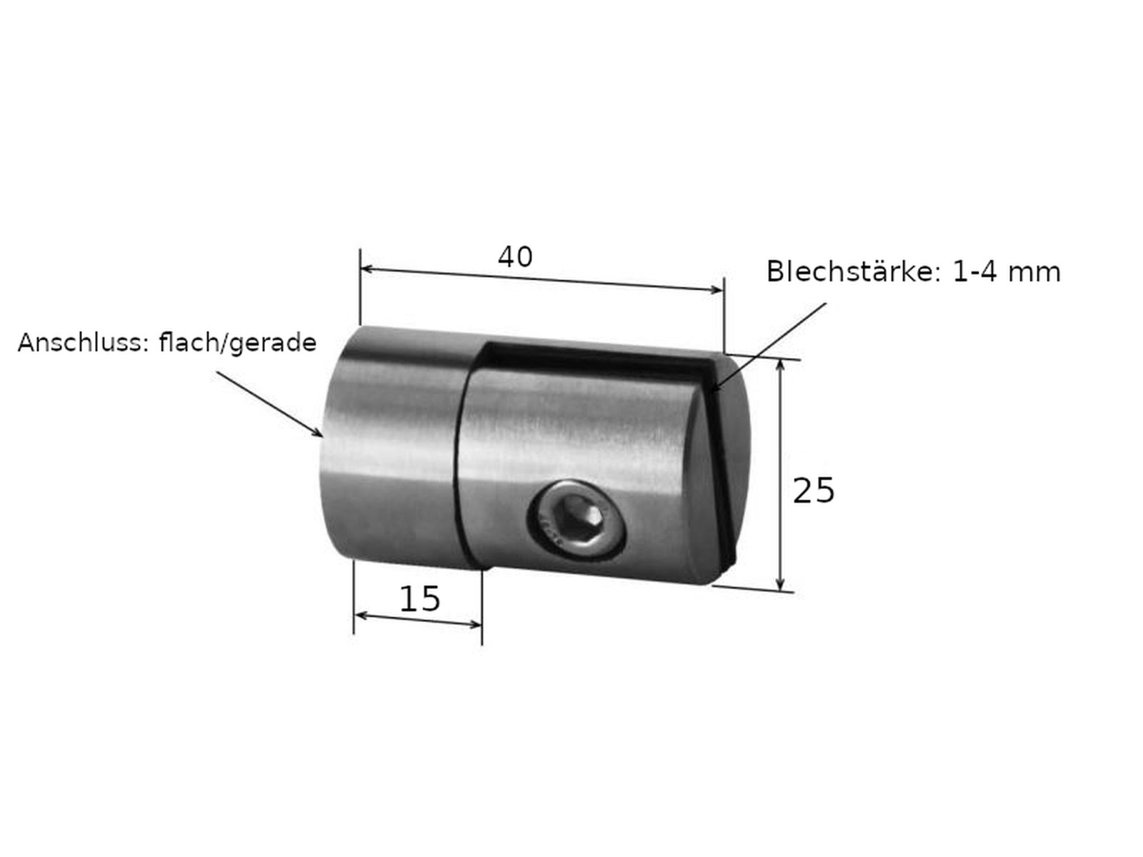 Edelstahl Blechhalter Ø 25 mm flach/gerade Glas: 1,5 - 4 mm