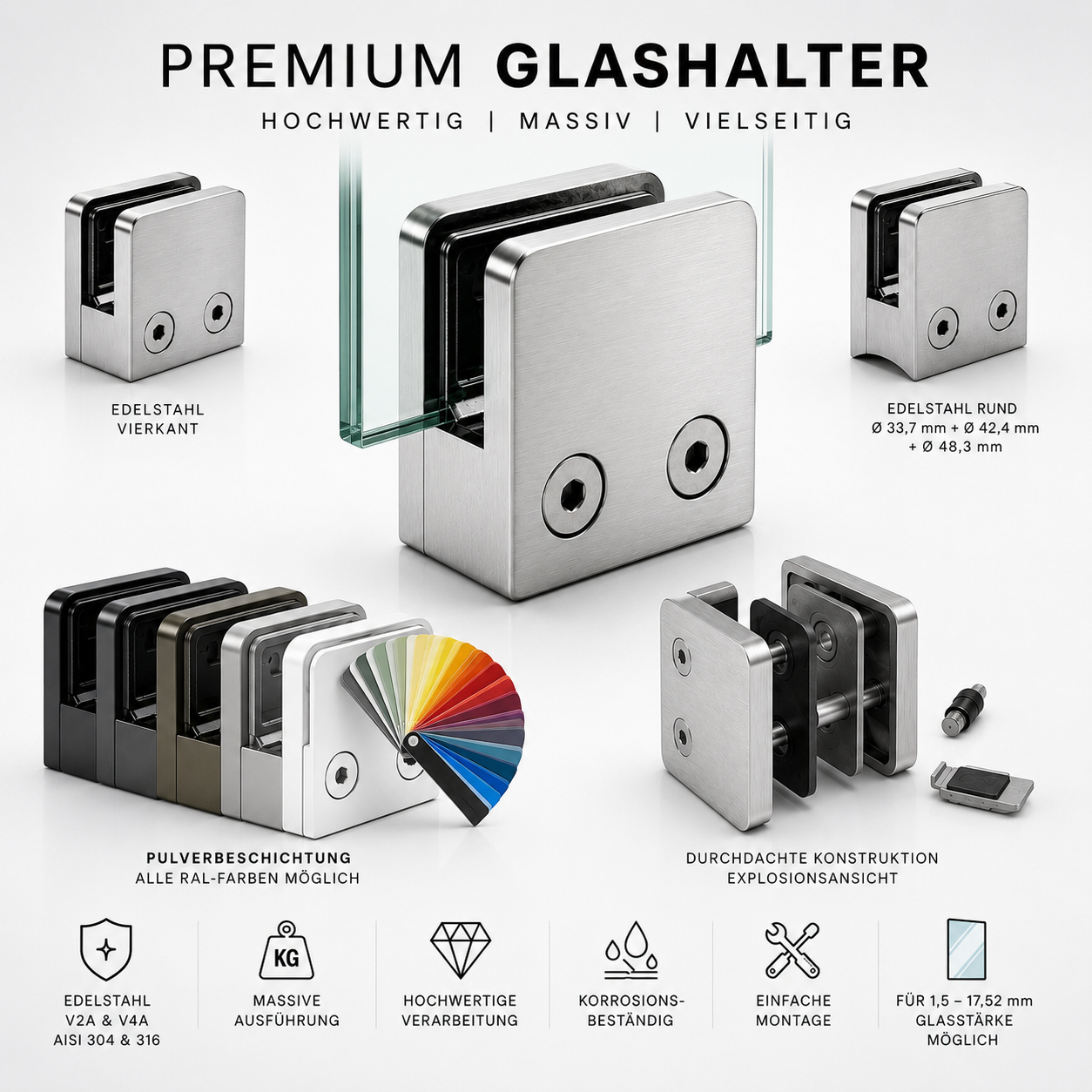 Square Stainless Steel Glass Clamp
