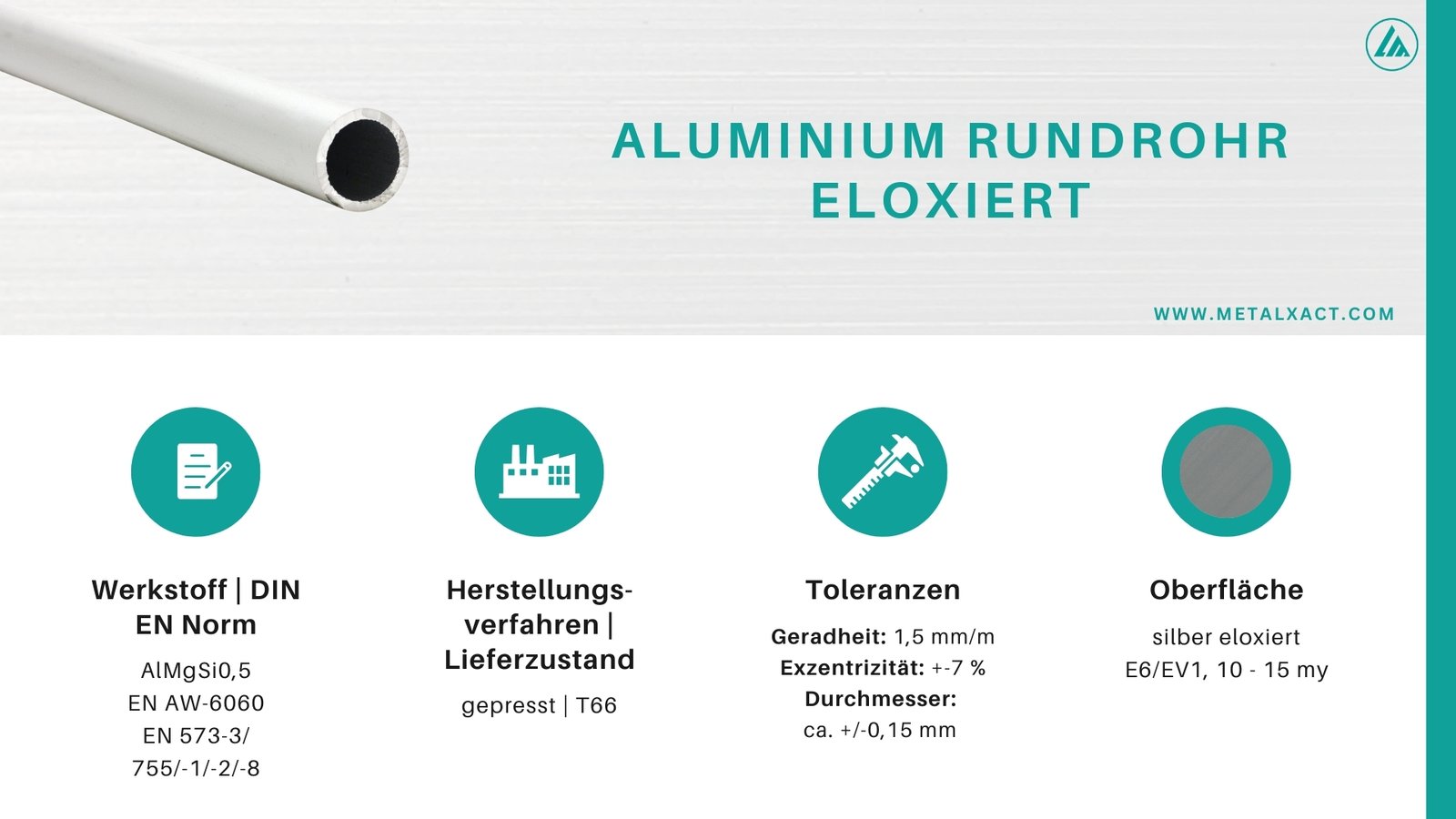 Alu-Rundrohre "ELOXIERT" 10 x 2 mm AlMgSi0.5 | 640 mm