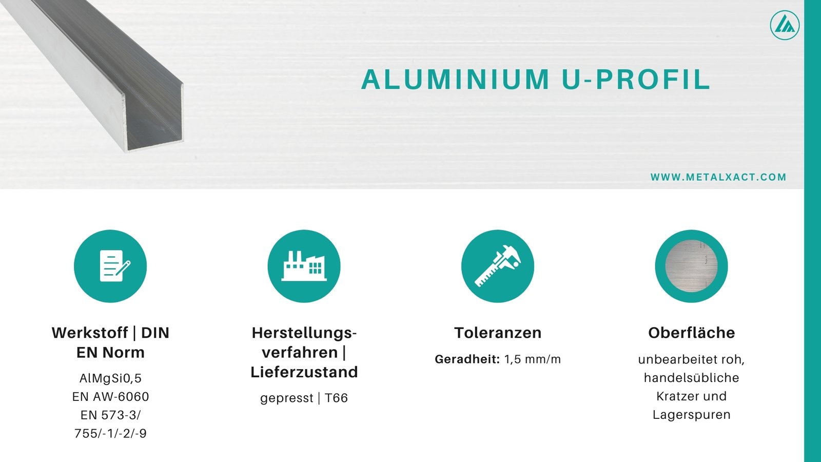 LMR-16066-001-990-3 Alu-U Profil "BLANK" 10 x 10 x 10 x 2 mm (Innen 6 mm) AlMgSi0.5 (AlSiMg) | 990 mm