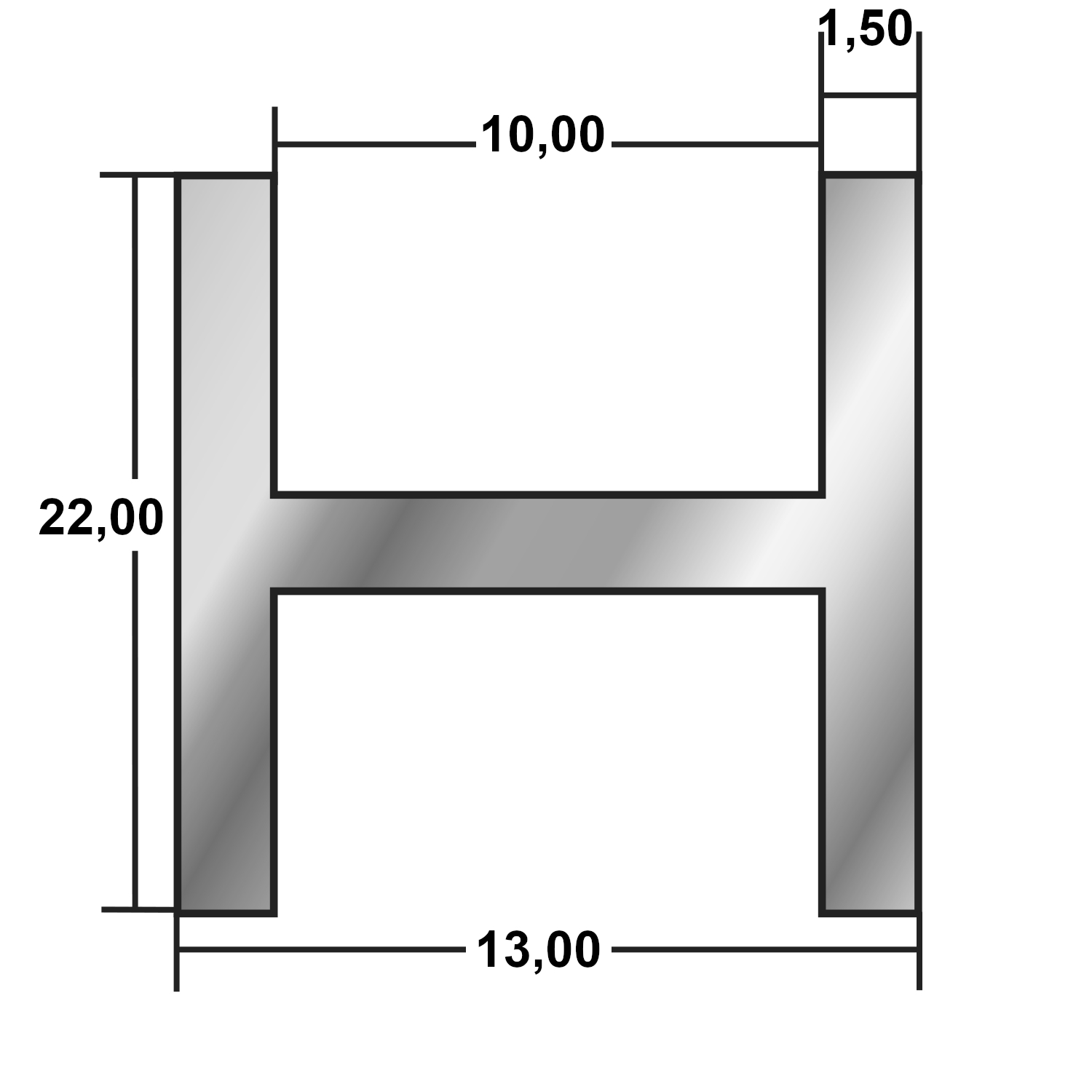 Alu H- Profil "ELOXIERT" 22 x 13 x 1.5 mm (Innen 10 mm)