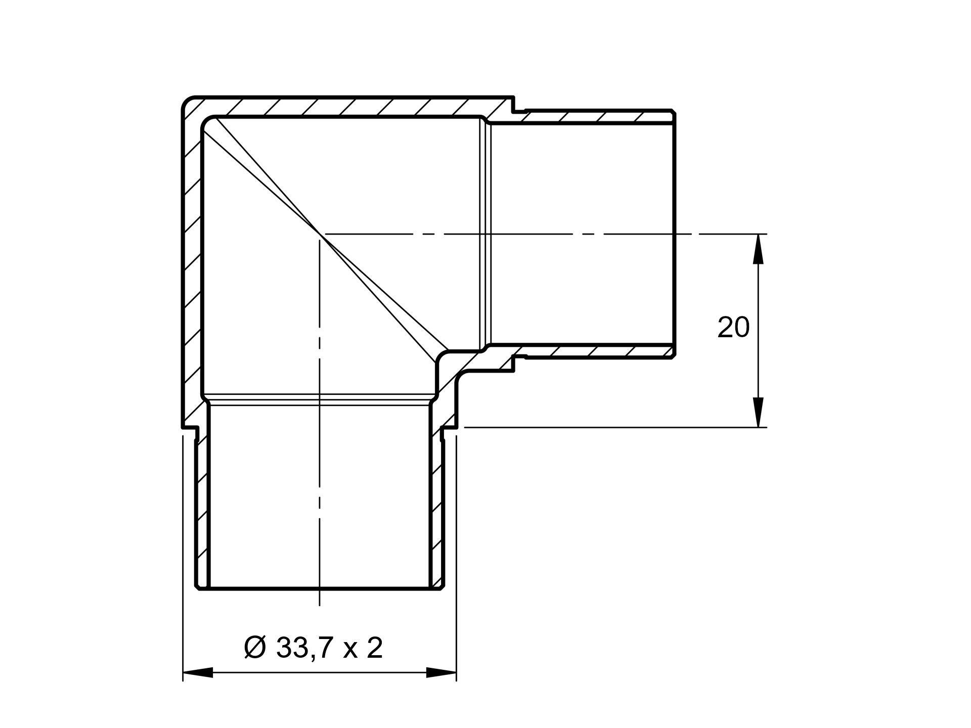 Push-fit fittings - pipe bend 90° (angle) Ø 33.7 x 2 mm