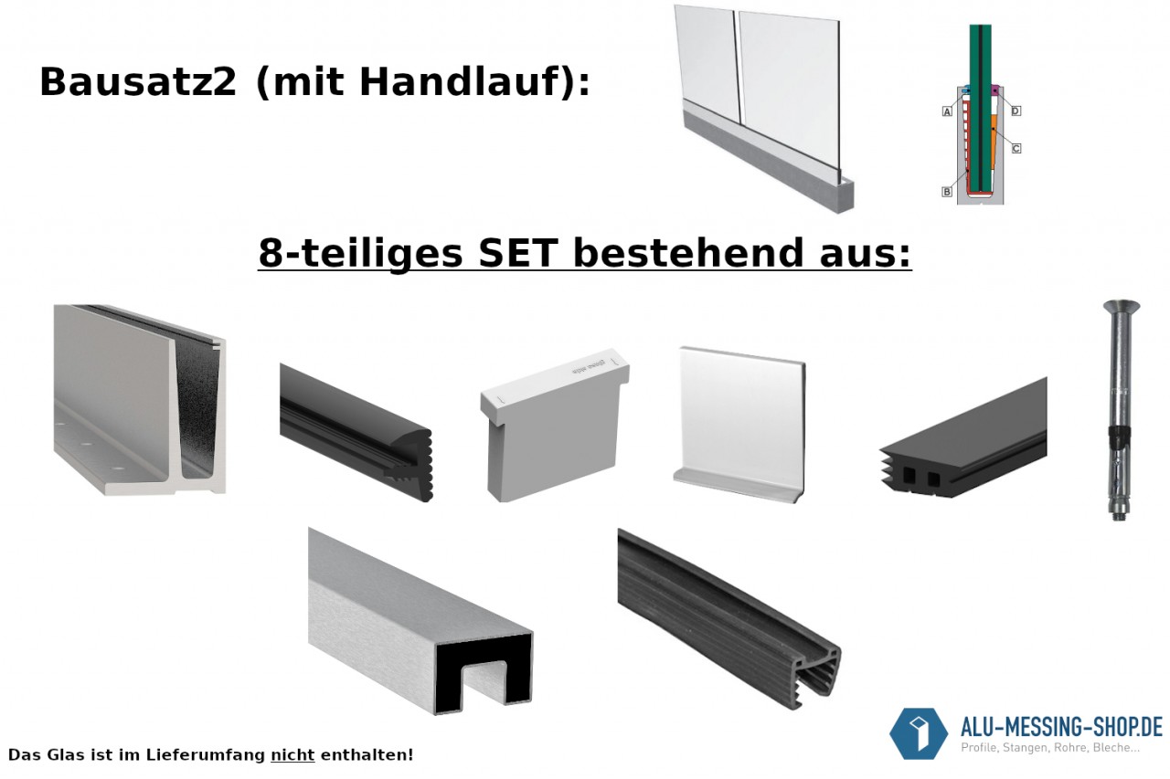 Ganzglasprofil Bausatz 2 mit rechteckigem Handlauf