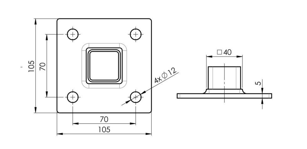 Raccords à emboîter - ancrage mural et au sol bride VK 40 x 40 mm à souder