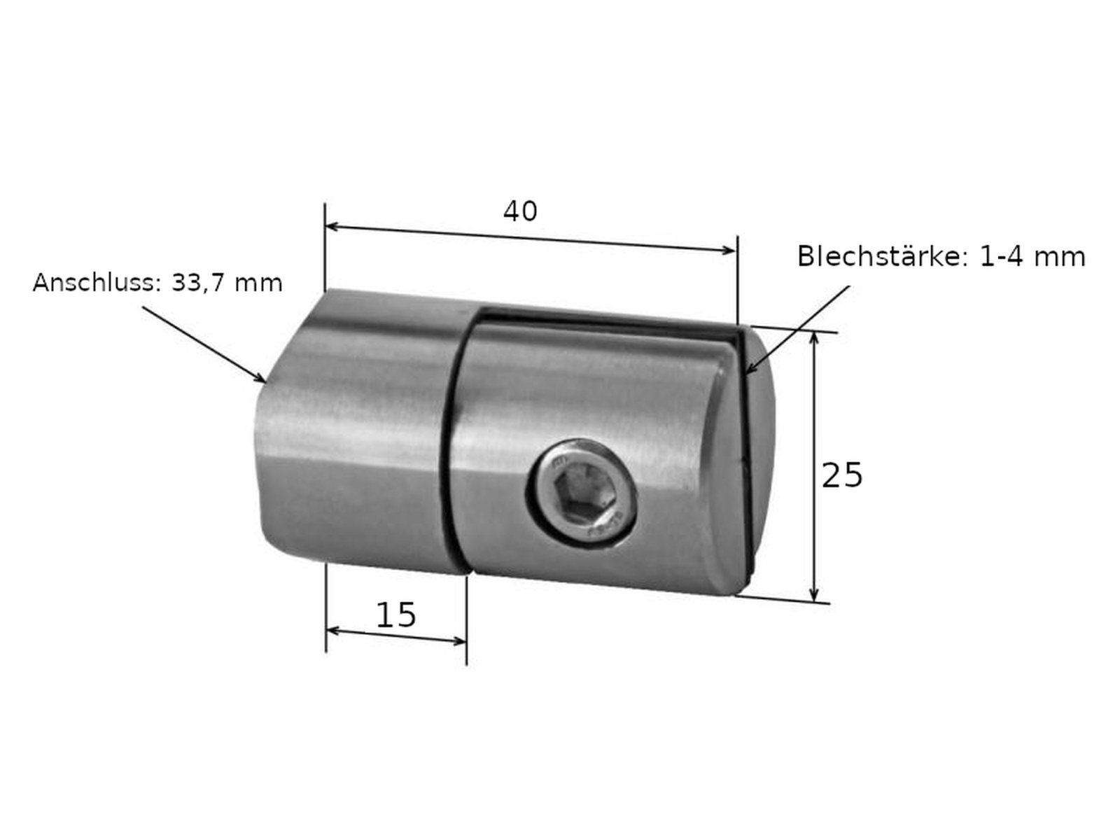 Edelstahl Blechhalter Ø 25 mm Rund Ø 33,7 mm Glas: 1,5 - 4 mm