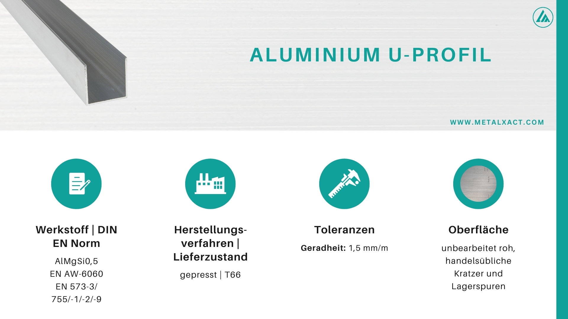 Alu-U Profil "BLANK" 50 x 50 x 50 x 3 mm (Innen 44 mm)