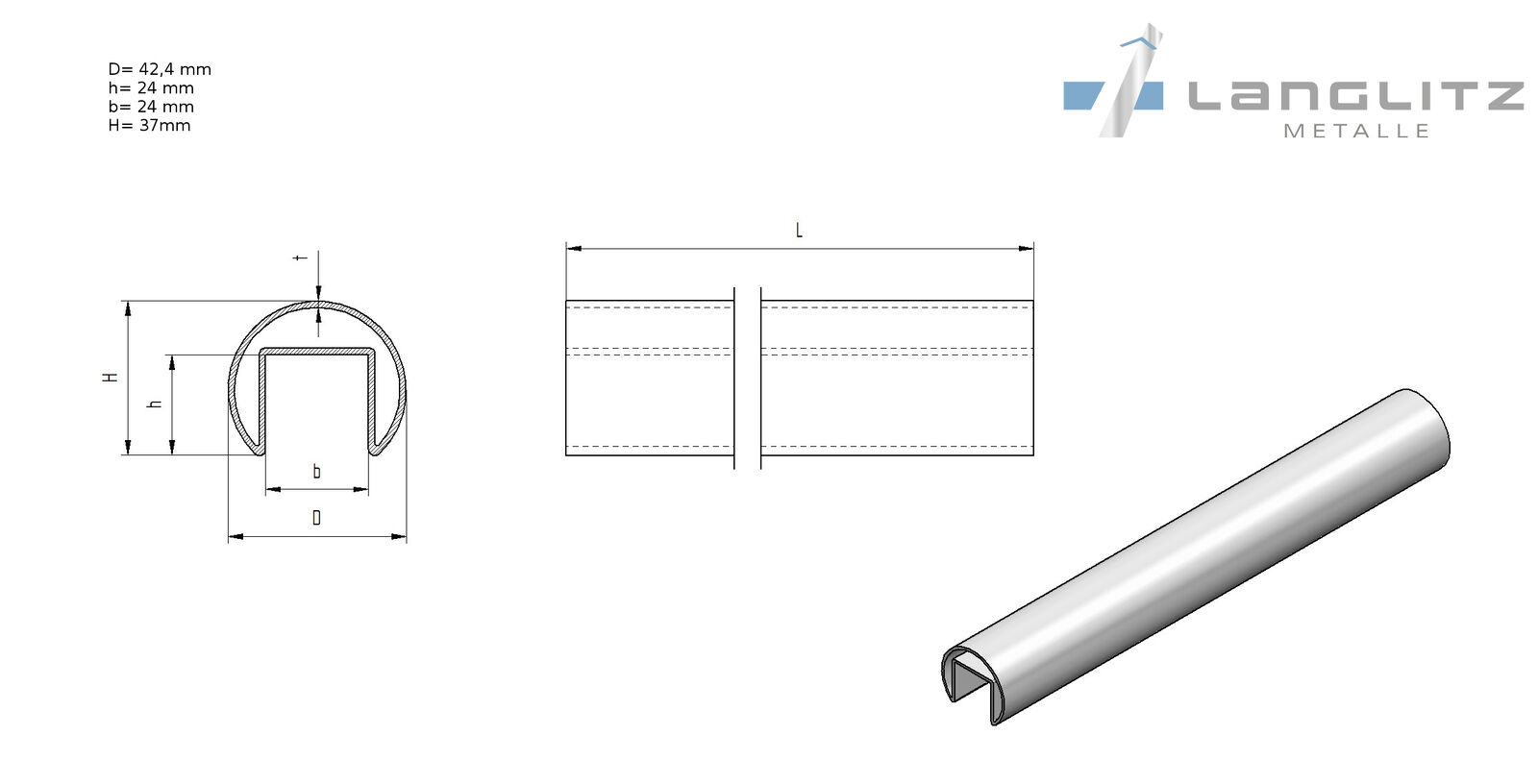 Edelstahl Ø 42,4 x 1,5 mm [ohne Gummi]