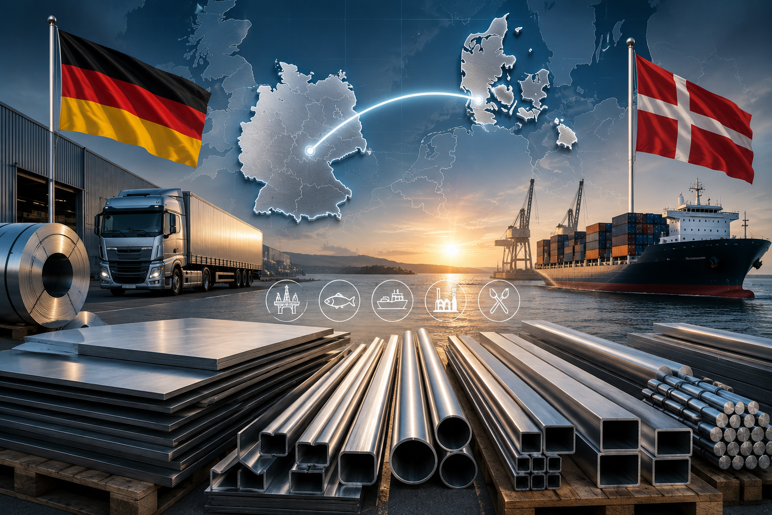 Stainless steel to Denmark – AISI 316, EN 1.4404, stainless steel sheets and profiles from Germany | METALXACT Stainless steel and marine grade stainless steel AISI 316 from Germany to Denmark