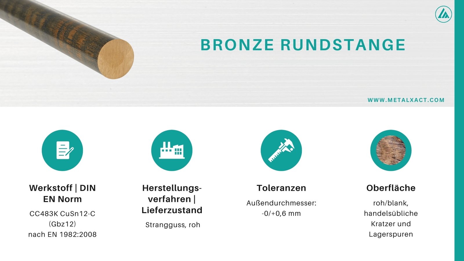 Bronze Rundstange 31 + 0,6 mm CuSn12-C | 85 mm
