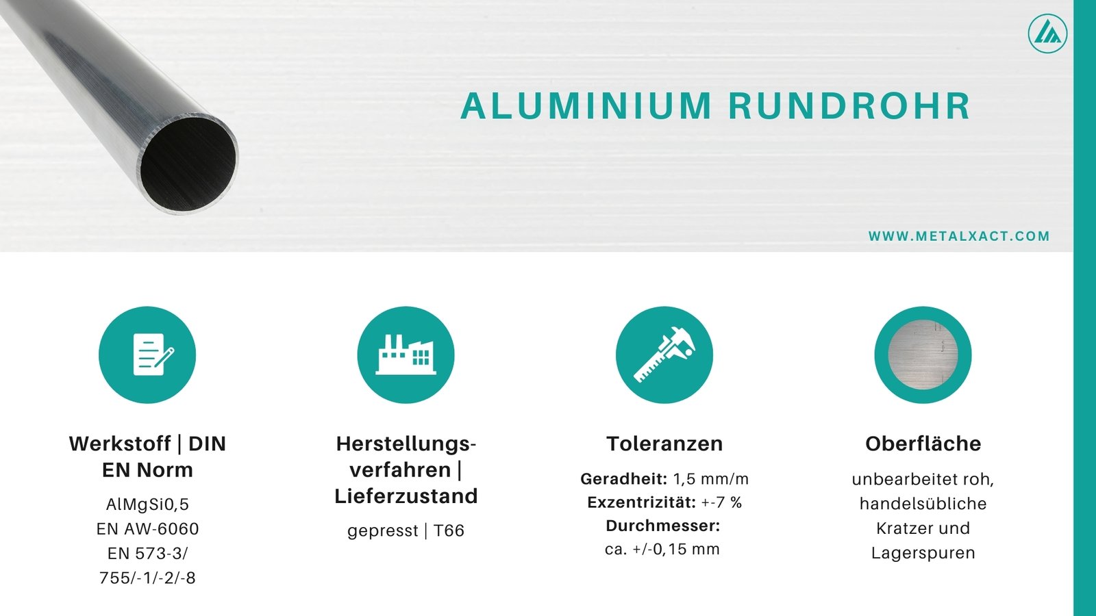 Alu-Rundrohre "BLANK" 60 x 10 mm AlMgSi0.5 (AlSiMg) | 990 mm