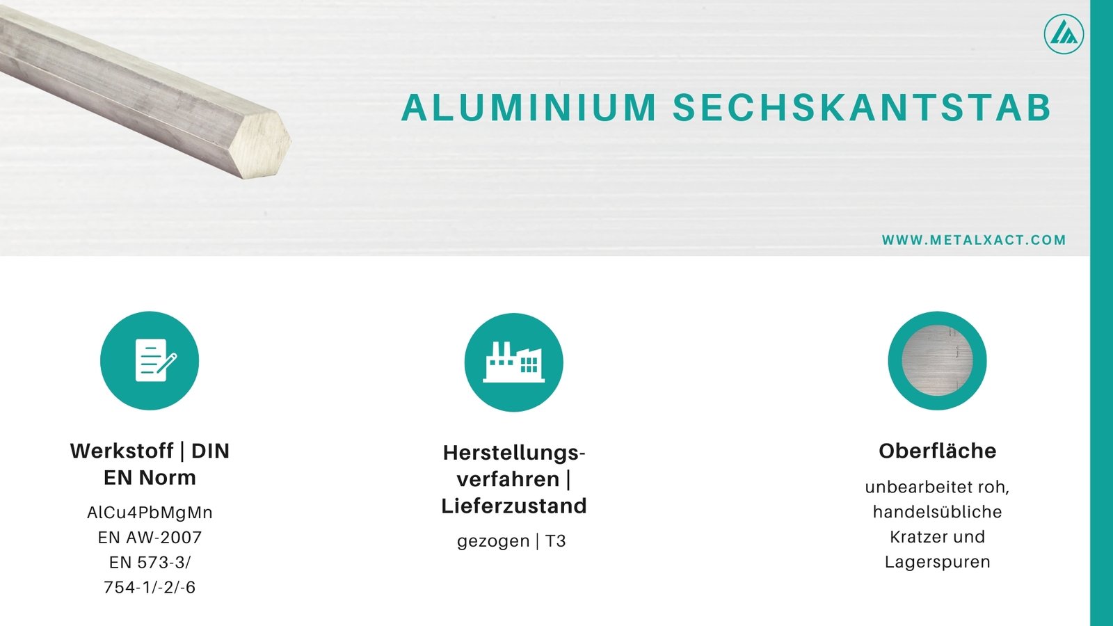 Alu-Sechskantstangen 19 mm AlCuMgPb (AlCu4PbMgMn) | 200 mm