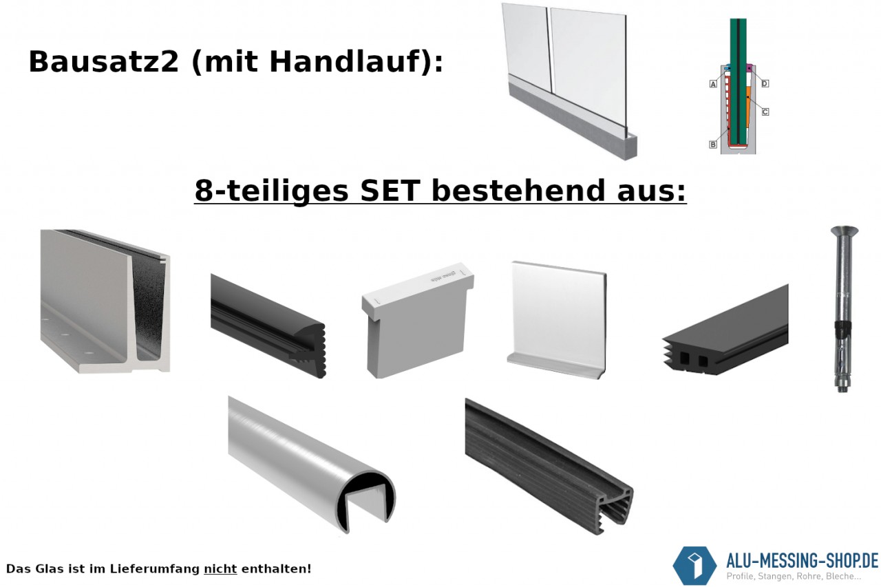 Ganzglasprofil Bausatz 2 mit rundem Handlauf