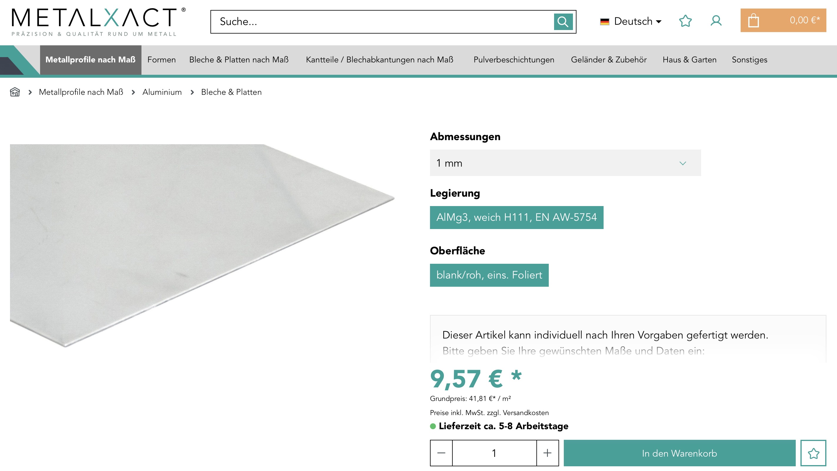 Konfiguration Blechzuschnitt