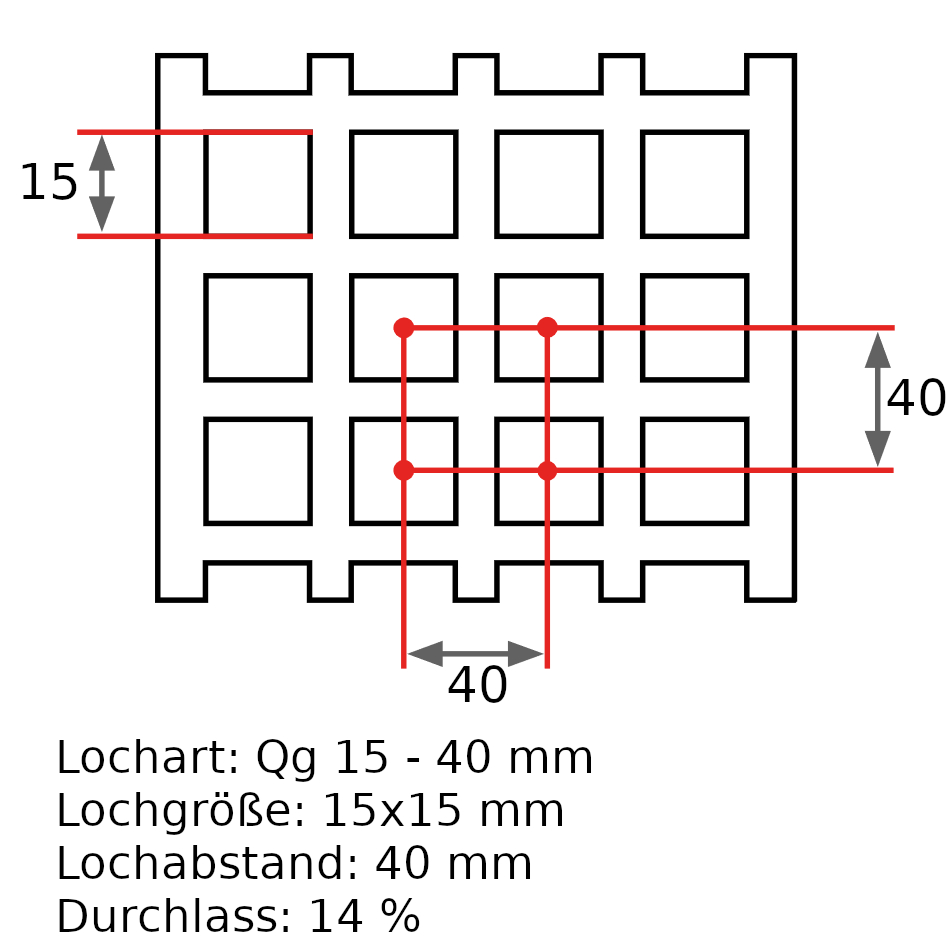 Stainless steel perforated sheet QG 15 - 40 mm 1.5 mm