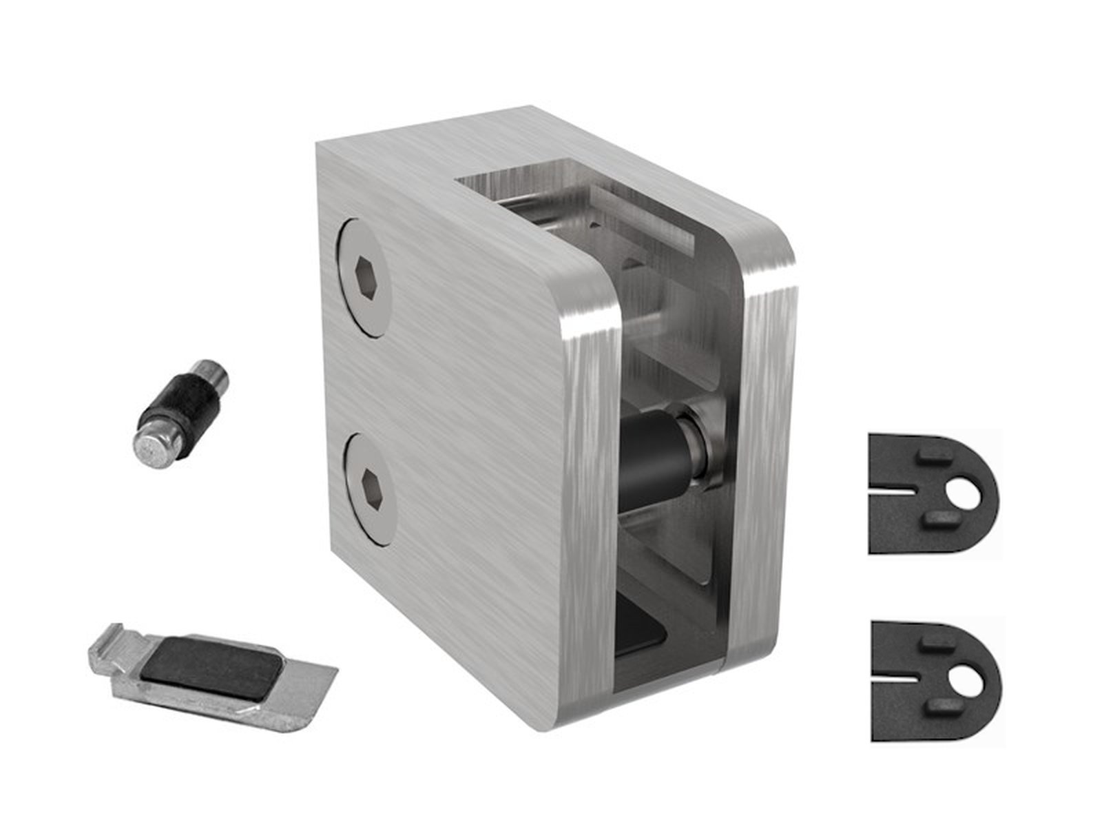 LM-17176-013-1 Edelstahl Glashalter mit Platte Flach (45 x 45 mm) Gummi 6 mm