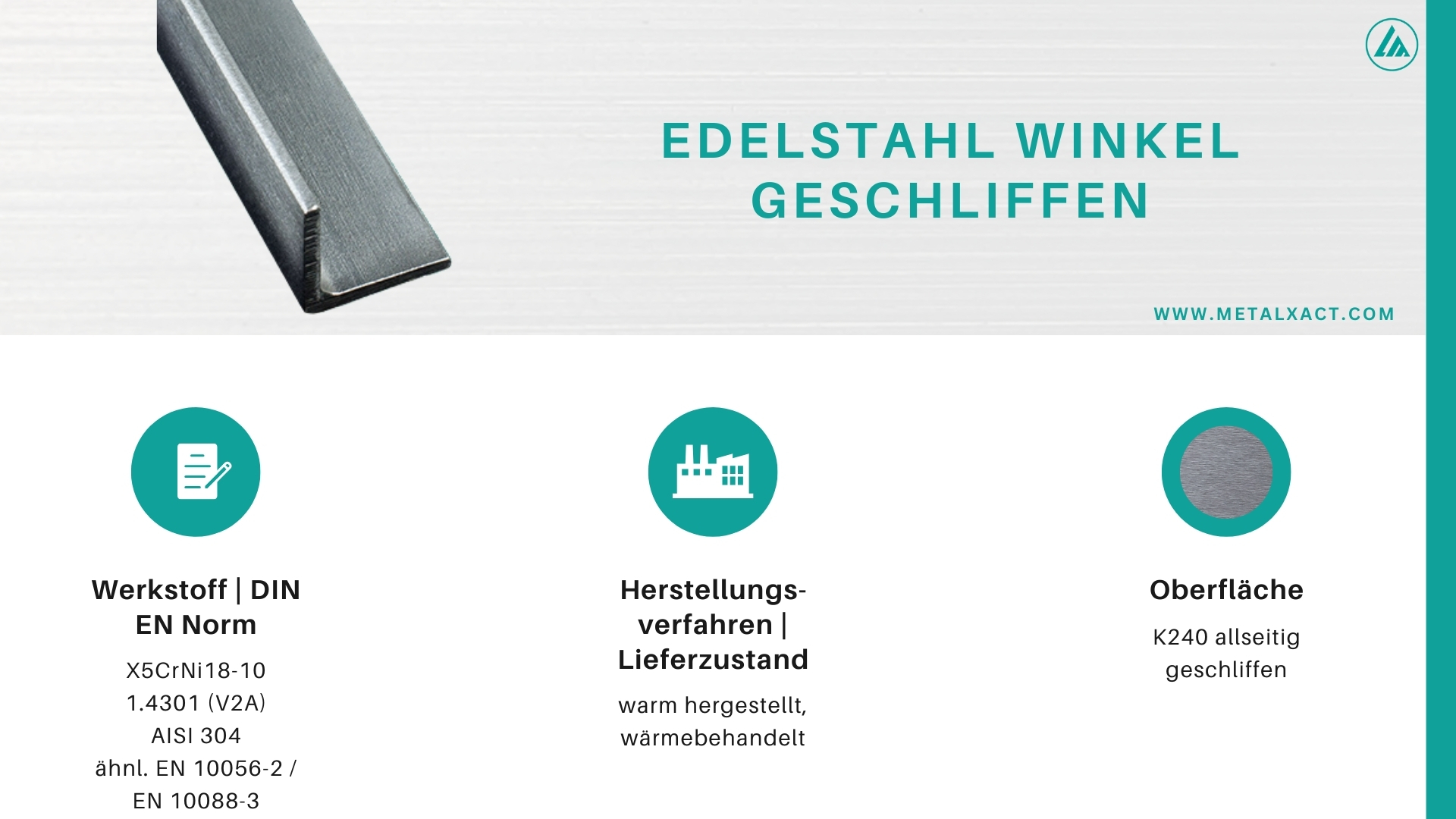 Edelstahl Winkel 50 x 50 x 5 mm geschliffen