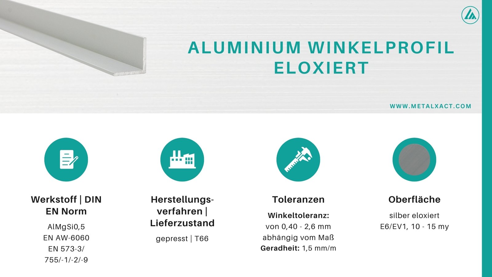 LMR-16076-3 Alu-Winkel gleichschenklig "ELOXIERT" 10 x 10 x 2 mm AlMgSi0.5 (AlSiMg) | 980 mm