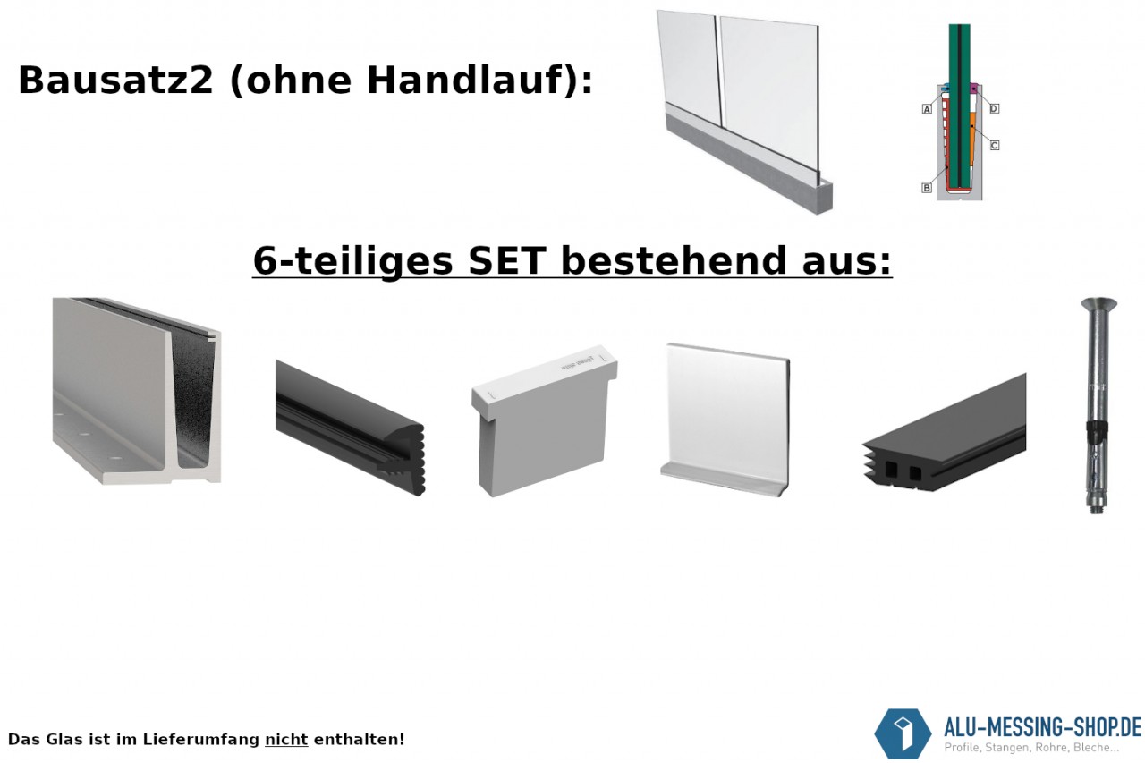 Perfil de barandilla de aluminio todo vidrio SET con pasamanos de acero inoxidable V2A Barandilla de vidrio Barandilla de balcón Galería de vidrio Perfil de barandilla de aluminio todo vidrio SET con pasamanos de acero inoxidable V2A Barandilla de vidrio Barandilla de balcón Galería de vidrio