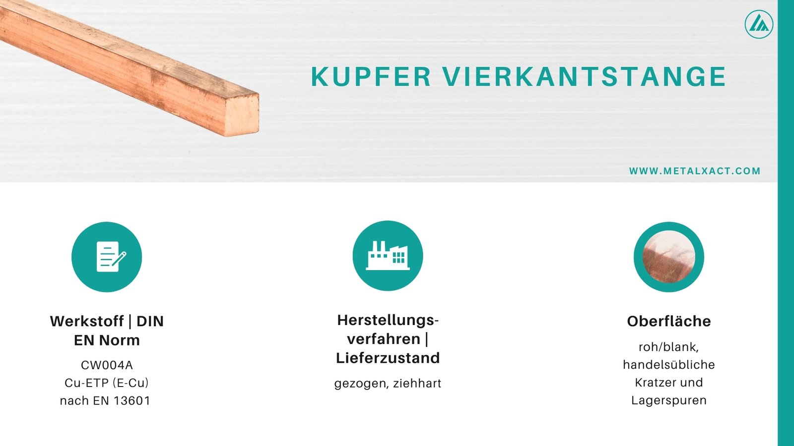 Kupfer Vierkantstange 15 x 15 mm | 170 mm