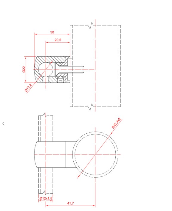 Querstabhalter - Ø 12,2 mm Durchgehend Ø 42,4 x 2 mm